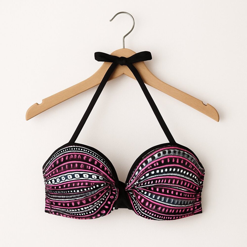 CACTUS | Pink, Black & White Bikini Halter Top – Women’s XL